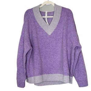 Lululemon Alpaca Wool Blend Oversized V-Neck Sweater Purple‎ Grey LW3GXZS Large